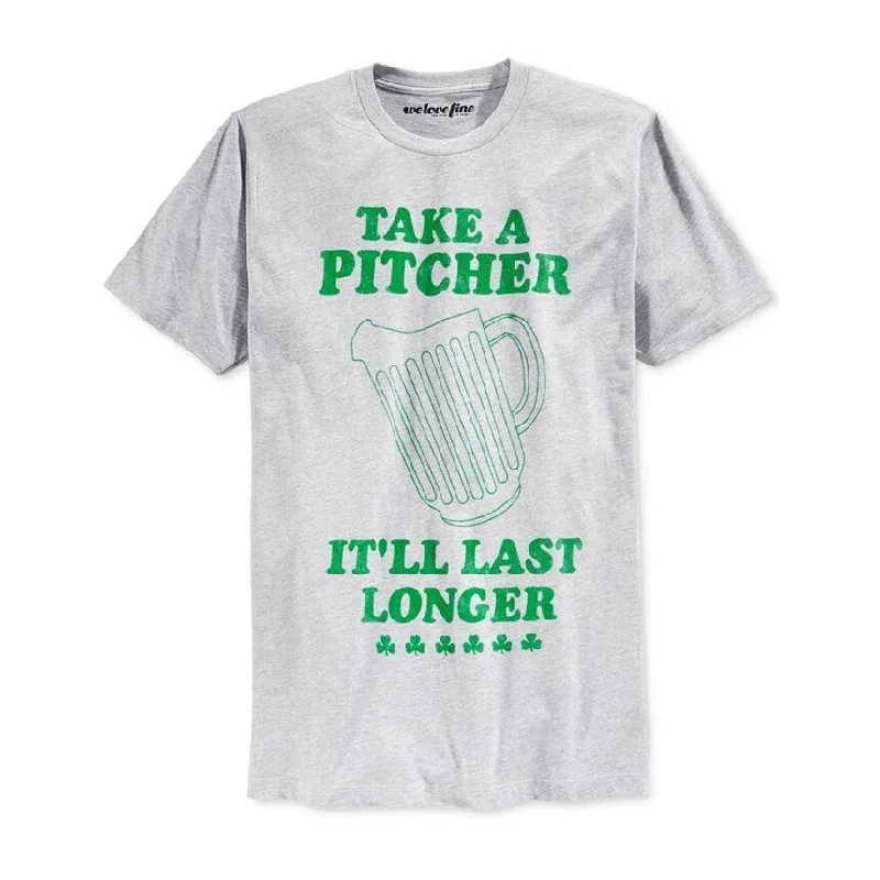 Mighty Fine Mens St. Patrick's Pitcher Graphic T-Shirt, Grey, Small