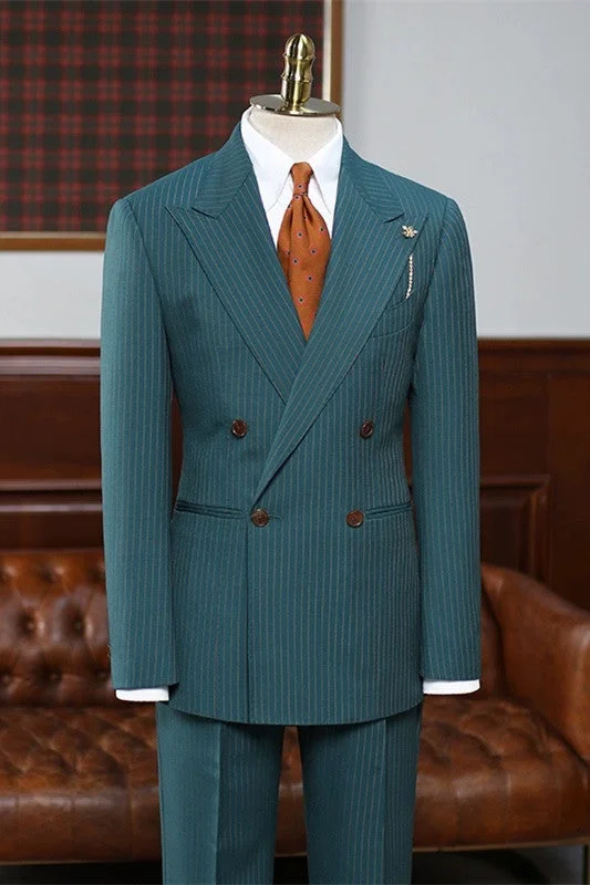 Mint Green Double Breasted Striped Business Suits Formal Wedding Party Suits