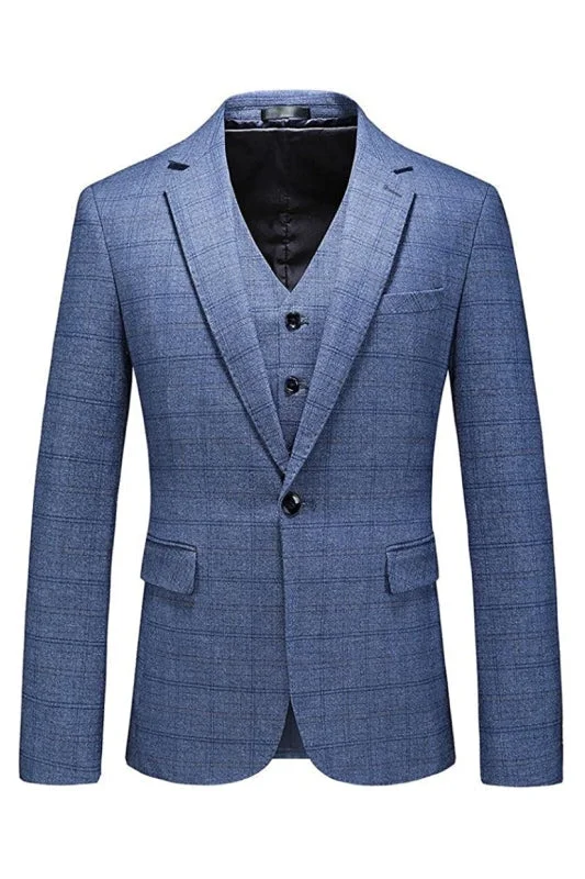 Modern Blue Notched Lapel Three Pieces Business Men Suits