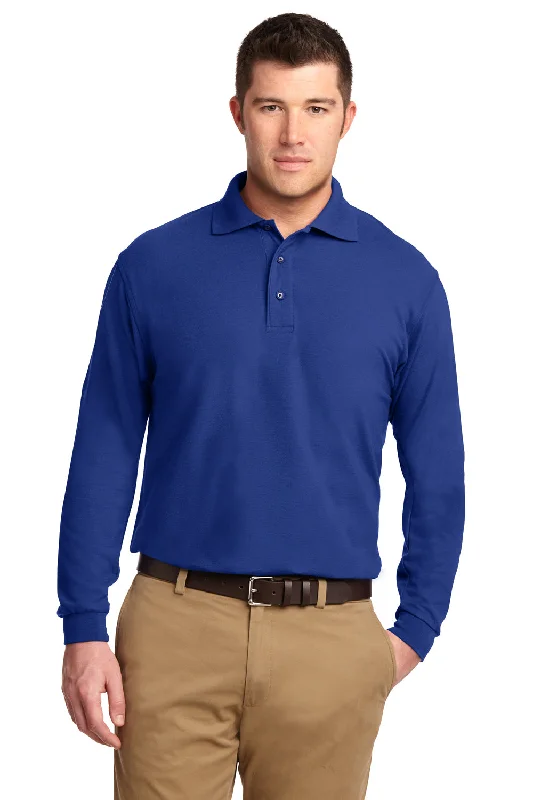 Port Authority Mens Silk Touch Wrinkle Resistant Long Sleeve Polo Shirt - Royal Blue