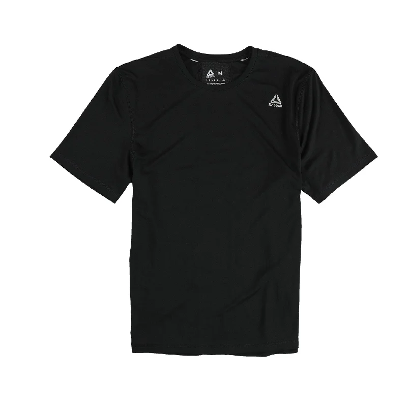 Reebok Mens Solid Mesh Inset Back Basic T-Shirt, Black, Medium